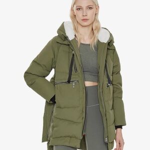 Viral Orolay Olive Green Thickened Down Puffer Coat Jacket with Sherpa Hood
